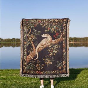 Bearded Dragon Woven Tapestry Blanket A Cottagecore Botanical Floral Design